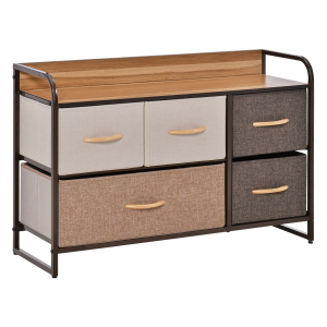HOMCOM Cómoda com 5 Gavetas de Tecido Amovíveis e Dobráveis Base Elevada Armário de Armazenamento 87,5x29x58cm Multicor