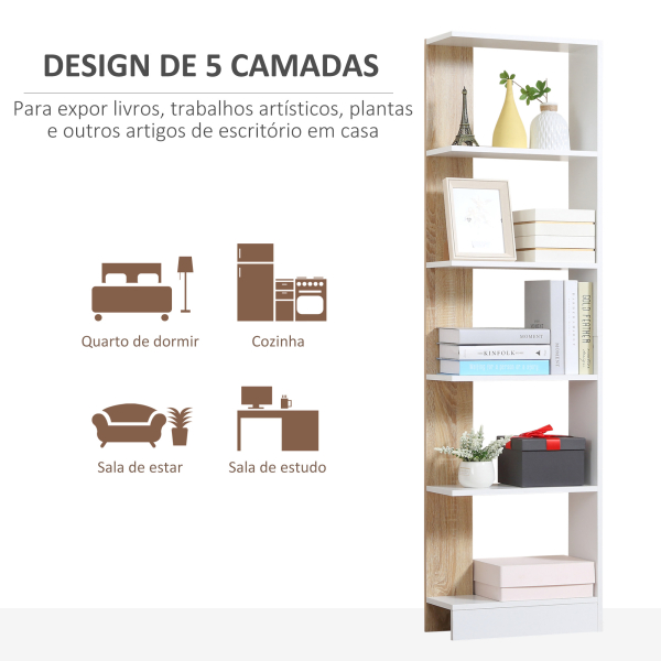 HOMCOM Estante de Armazenamento com 5 Prateleiras Estante Multiuso para Escritório  45x21x170cm Branco e Carvalho - Image 6