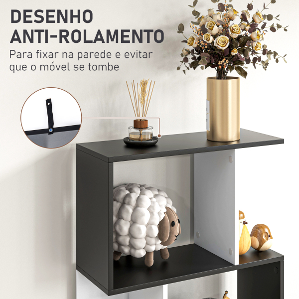 HOMCOM Estante para Livros Estante Alta de Parede com 5 Níveis em Forma de S Desenho Moderno 60x24x184,5 cm Branco e Preto - Image 7