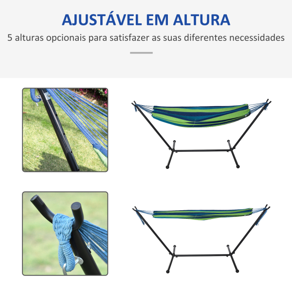 Outsunny Cama Rede com Suporte 310x117 cm com Bolsa de Transporte Altura Ajustável Capacidade 120 kg para Campismo Pátio Verde e Azul - Image 4