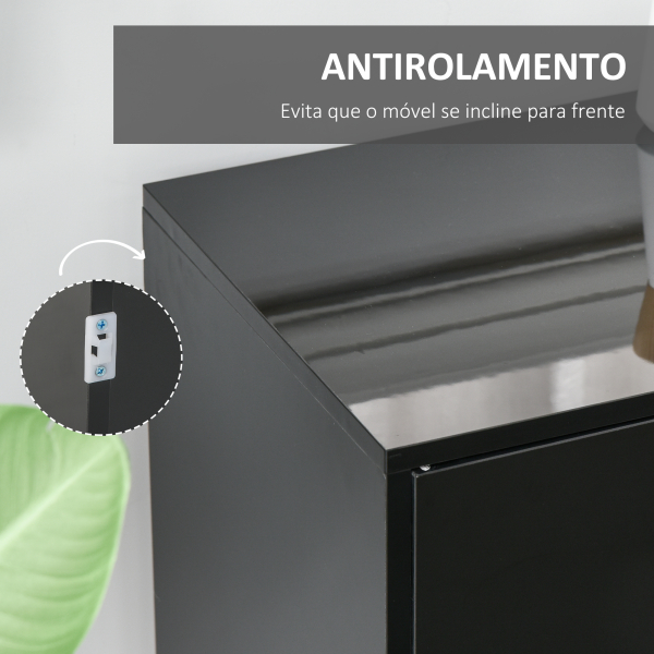 HOMCOM Aparador de Sala de Estar com 3 Portas 2 Gavetas e Prateleira Interior Ajustável Móvel Auxiliar de Armazenamento para Cozinha Dormitório Anti-Rolamento 117x36x74 cm Preto - Image 7