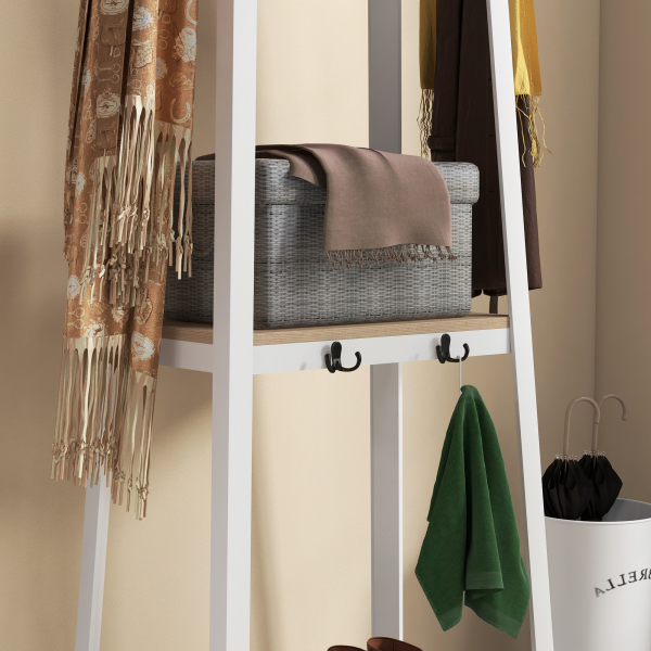 HOMCOM Suporte para Cabides de 3 Níveis Suporte para Cabides com 6 Ganchos e Prateleiras para Entrada Corredor 61x41x165 cm Natural - Image 9