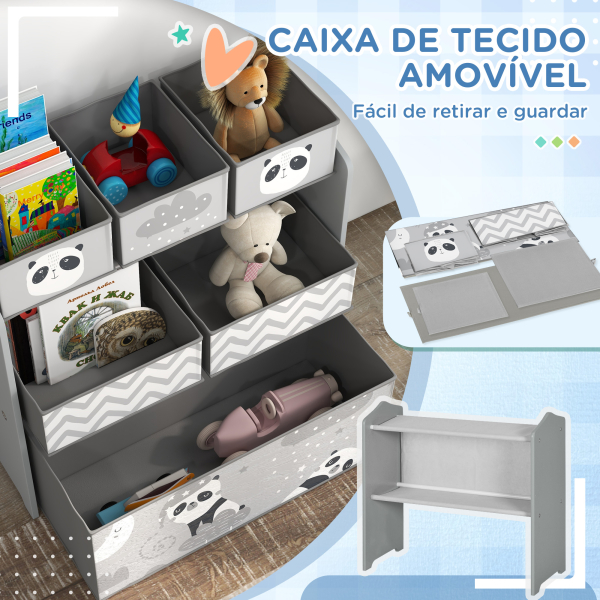 ZONEKIZ Estante para Brinquedos com 6 Caixas de Tecido não Tecido Amovíveis Organizador de Brinquedos 63x30x66 cm Cinza - Image 5