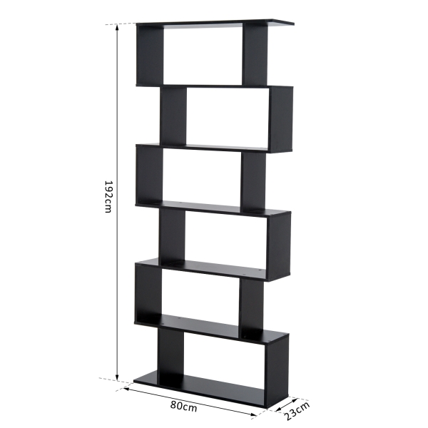 HOMCOM Estante Alto Livraría de 6 Estantes  para Sala de Jantar Desenho Moderno 80x23x192cm Preto - Image 3