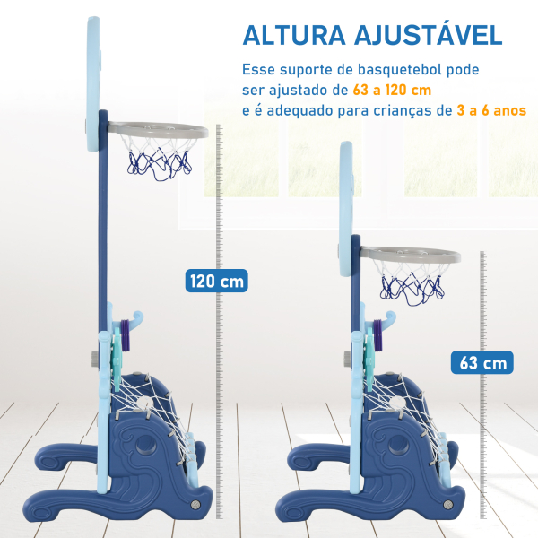 HOMCOM Tabela de Basquetebol 4 em 1 com Altura Ajustável para Crianças acima de 3 Anos Centro de Atividades 58x56x154cm Azul - Image 7