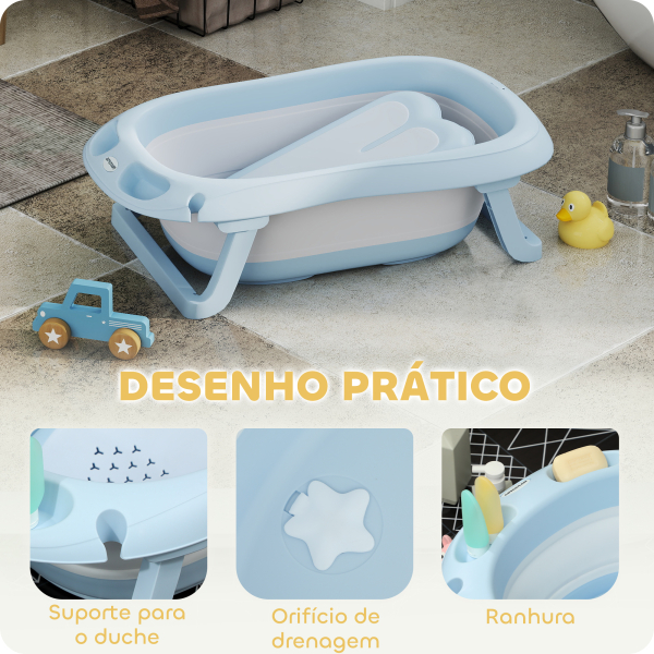 AIYAPLAY Banheira Dobrável para Bebé com Suporte Banheira Recém Nascido com Orifício de Drenagem  83x48x23,5 cm Azul Claro - Image 7