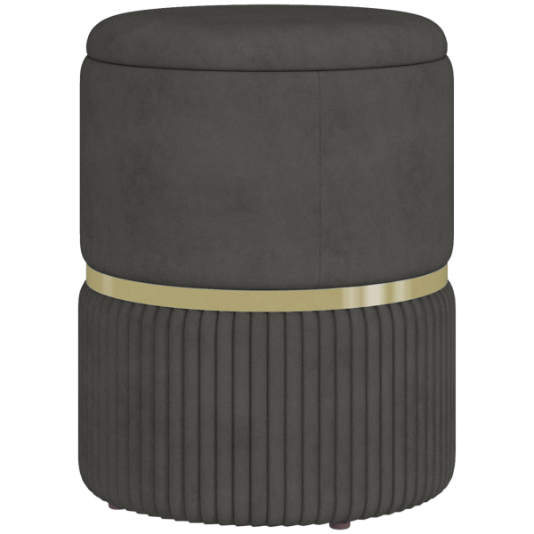HOMCOM Banco de Armazenamento para Dormitório Puff de Arrumação Estofado em Veludo com Pés Antiderrapantes Ø36x44 cm Cinza