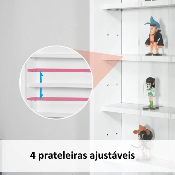 HOMCOM Vitrine de Parede de Madeira com Prateleiras Ajustáveis e 2 Portas Corredeiras de Vidro para Coleções Perfumes Bonecos de Decoração 80x9,5x60cm Branco - Image 6