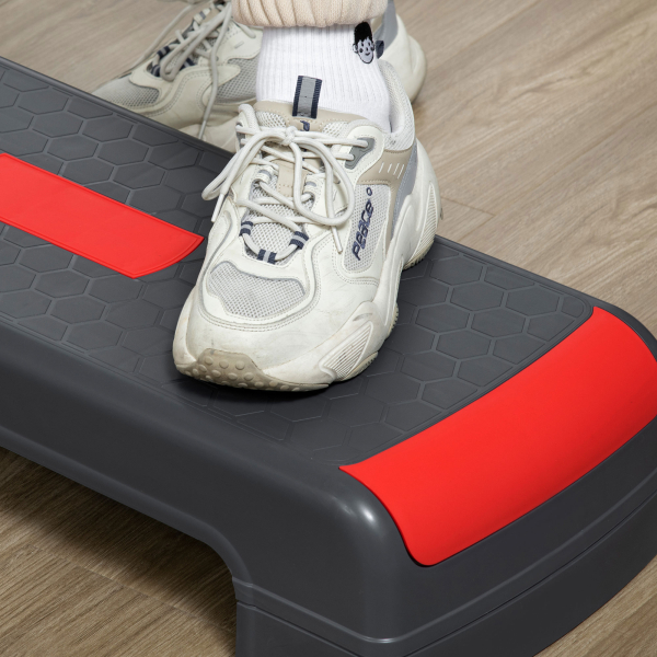 HOMCOM Plataforma Step Fitness com Altura Ajustável de 10/15/20cm Plataforma de Exercício 78x28x20cm Vermelho - Image 9