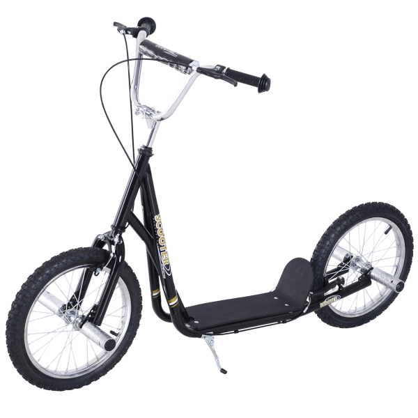 HOMCOM Trotinete para Crianças acima de 5 anos Scooter de 2 Rodas Grandes Insufláveis de 16 Polegadas com Freios e Guidão Ajustável em Altura 143x58x92-100cm Preto