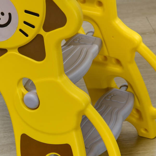 AIYAPLAY Escorrega para Crianças 2 em 1 com 2 Degraus Cesta de basquetebol e Desenho de Leão para Interior 131x50x74 cm Amarelo e Cinza - Image 9