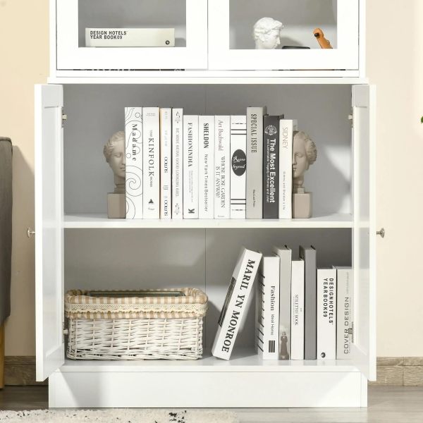 HOMCOM Vitrine para Sala de Estar Estante de Livros com 4 Portas e Prateleiras Superiores com Altura Ajustável Estilo Moderno Multiúso para Cozinha Escritório Dormitório 76x40x178,5 Branco - Image 7