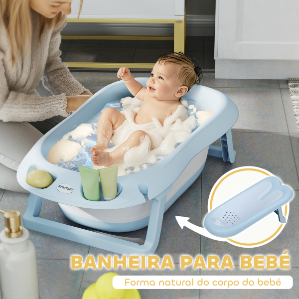 AIYAPLAY Banheira Dobrável para Bebé com Suporte Banheira Recém Nascido com Orifício de Drenagem  83x48x23,5 cm Azul Claro - Image 5