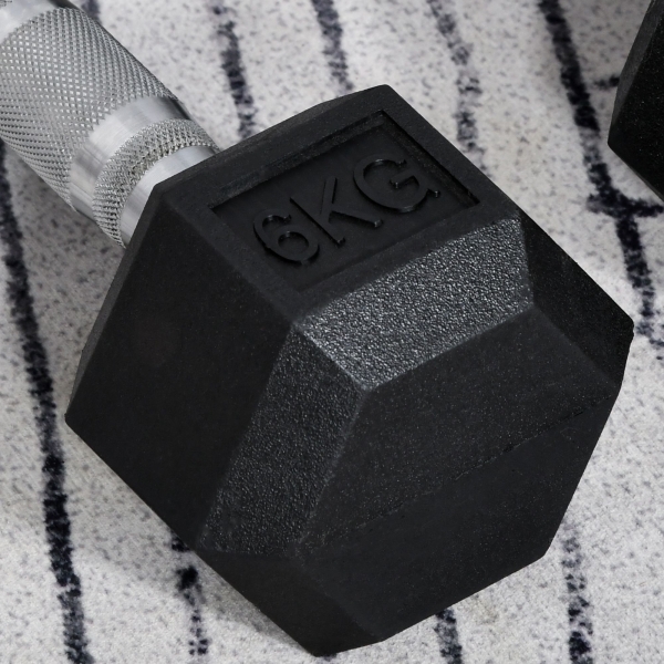 HOMCOM Conjunto de Halteres 12 kg com Barra Metálica e Cabeça Hexagonal para Treino em Casa Ginásio 28,8x11,5 cm Preto e Prata - Image 9