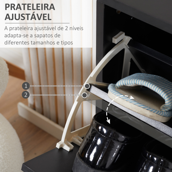 HOMCOM Sapateira de Madeira com 2 Compartimentos para Entrada Corredor Dormitório Sala de Estar 60x24x80 cm Preto - Image 5
