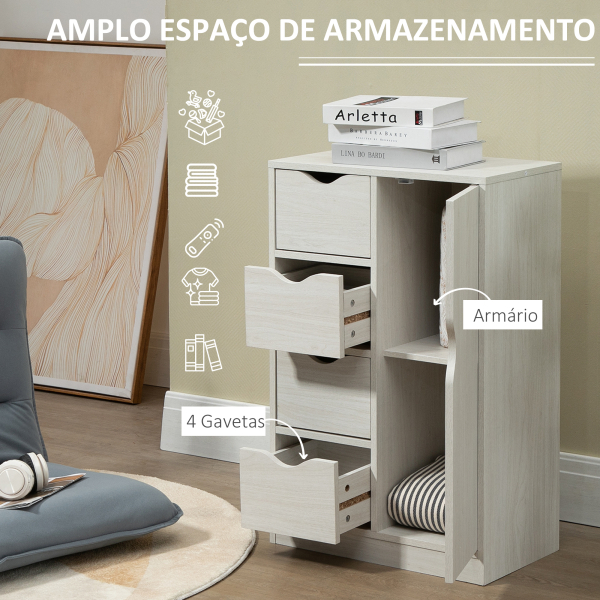 HOMCOM Armário de Sala de Estar Aparador Auxiliar com 4 Gavetas 1 Armário e Prateleira Inferior Móvel de Armazenamento 54x29x83cm Branco - Image 5
