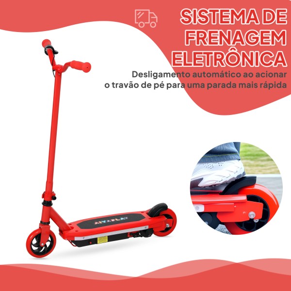 AIYAPLAY Trotinete Elétrica para Crianças Máx. 10 km/h Motor 80 W Autonomia Máxima 8 km Trotinete com Luzes LED Travão Traseiro 76x46x93 cm Vermelho - Image 5