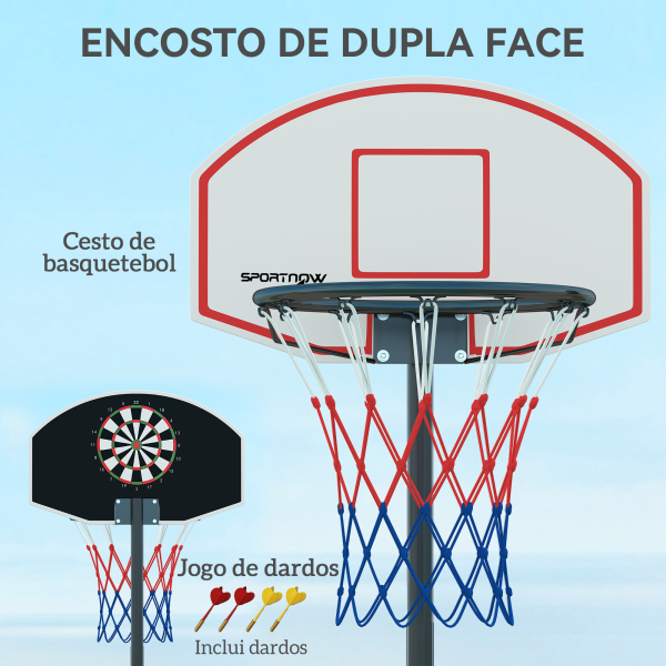SPORTNOW Tabela de Basquetebol para Exterior com Alvo de Dardos com Ajustável 210-247 cm Rodas Base Rellenável Preto - Image 4