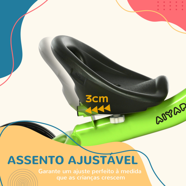 AIYAPLAY Triciclo para Crianças de 2 a 5 anos com Assento Ajustável Cesta Buzina e Pedais e 3 Rodas 70,5x53x58 cm Verde - Image 5