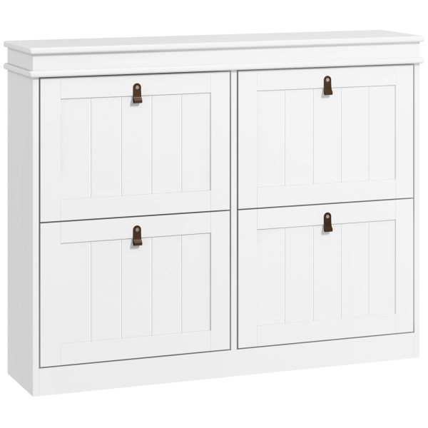 HOMCOM Móvel Sapateira Branco Sapateira Estreita com 4 Portas e Prateleira Ajustável para 20 Pares de Sapatos 105x24x82,5 cm Branco