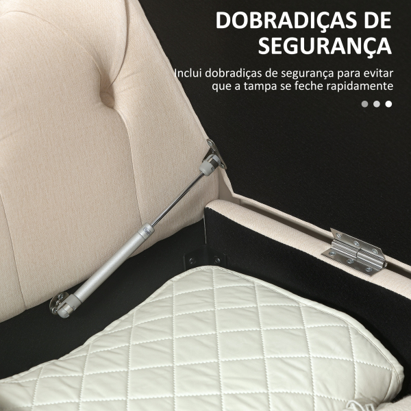 HOMCOM Banco de Pé de Cama de Linho com Dobradiças na Tampa Pés de Madeira e Apoio para os Braços 146,5x49x74,5 cm Bege - Image 7