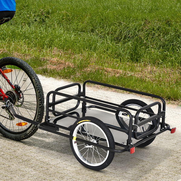 PawHut Reboque de bicicleta dobrável para carregamento de bagagem de 40kg com estrutura de aço leve e refletores 139x71,5x49 cm Preto - Image 2