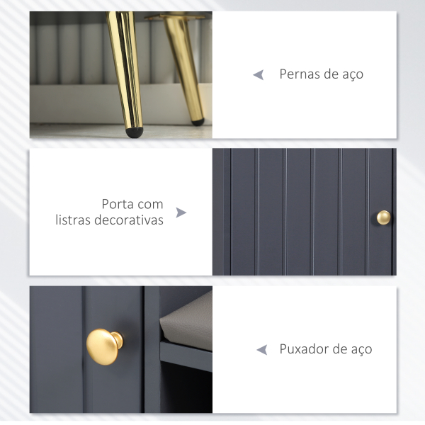 HOMCOM Banco Sapateira com Compartimento Aberto e Almofada Acolchoada para 4 Pares de Sapatos 80x33x49 cm Cinza Escuro - Image 6