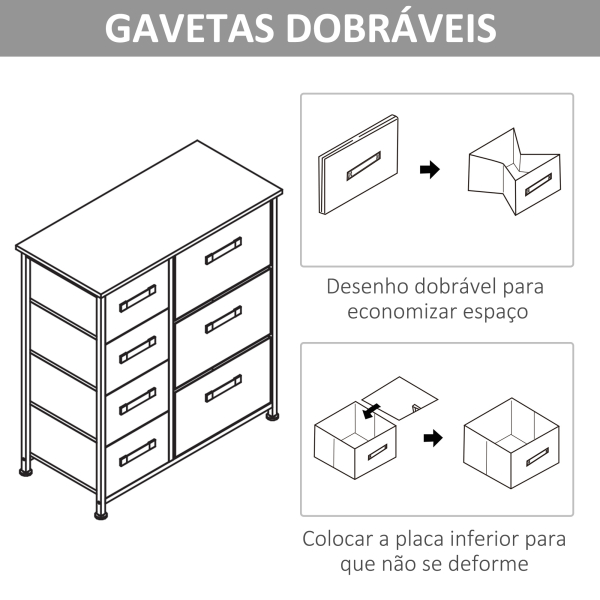 HOMCOM Cómoda com 7 Gavetas de Tecido Cómoda de Armazenamento Multifuncional para Dormitório Sala de Estar Corredor 63,5x30x71cm Cinza - Image 7