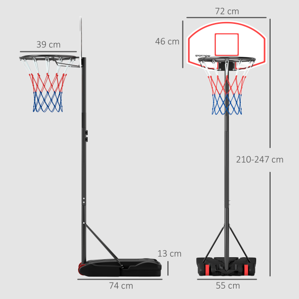 SPORTNOW Tabela de Basquetebol para Exterior com Alvo de Dardos com Ajustável 210-247 cm Rodas Base Rellenável Preto - Image 3