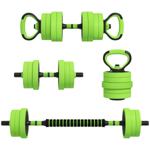 SPORTNOW Conjunto de Halteres 20kg 4 em 1 Conjunto de Pesos com Kettlebell Barra de Pesos para Treino de Força em Casa Ginásio Verde