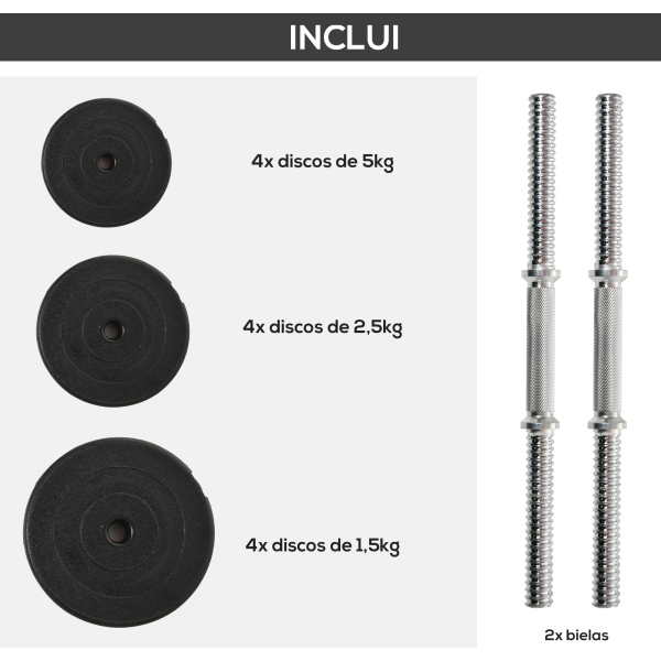 HOMCOM Conjunto de Halteres Pesos Fitness 40kg Ajustável Musculação com Barra de Aço e Discos para Ginásio Casa Preto e Prata - Image 6