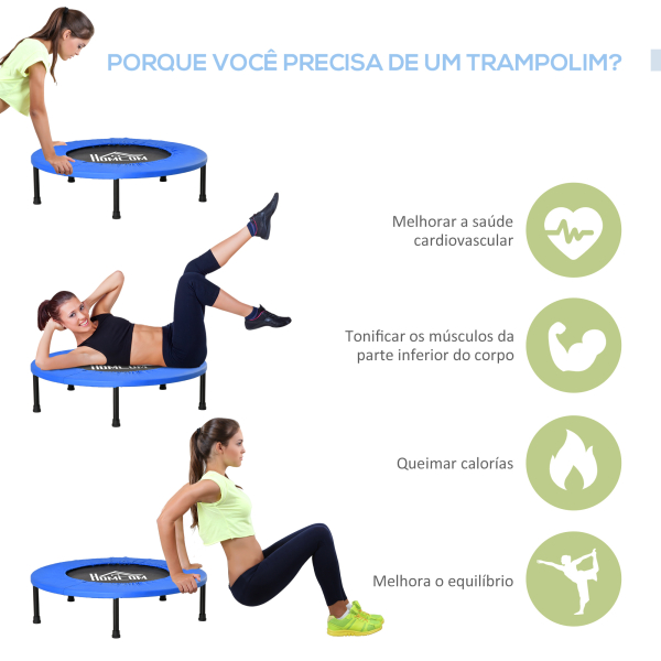 HOMCOM Trampolim Fitness Ø81cm Trampolim de Aço com Borda Protetora e 28 Molas para Exercícios em Interior E Exterior Carga 100kg 81x81x22,5cm Preto e Azul - Image 6