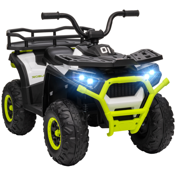 AIYAPLAY Quadriciclo Elétrico para Criança 12V Faróis Música MP3 Velocidade Ajustável e Cesta de Arrumação 88x50x57,5 cm  Verde