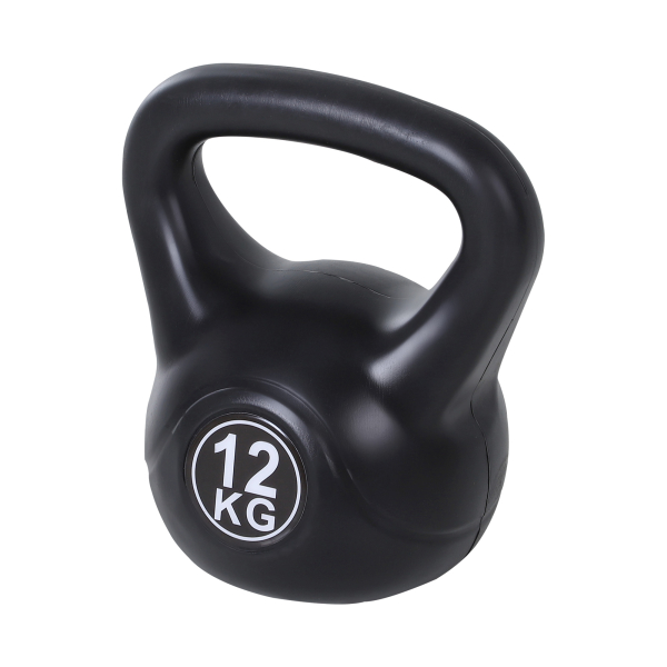 HOMCOM Peso Russo de 12 kg Kettlebell Preenchido de Areia com Punho Largo e Antiderrapante para Trenos em Casa e Ginásio 27x21x31 cm Preto