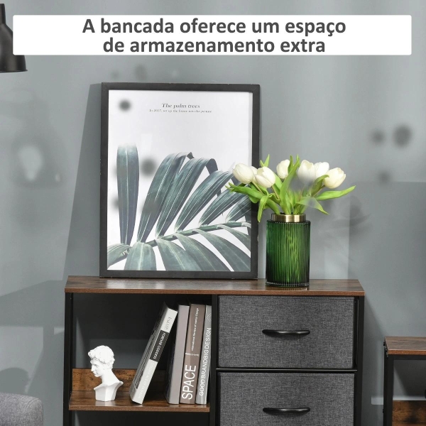 HOMCOM Cómoda de Estilo Industrial com Cestos de Tela Dobráveis e 2 Prateleiras para Dormitório Sala de Estar Corredor 80x29x71cm Marrom Rústico e Cinza Escuro - Image 6