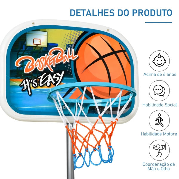 HOMCOM Tabela de basquetebol para crianças acima de 6 anos com suporte de altura ajustável e base recarregável incluídos 32x65x126-158 cm - Image 6