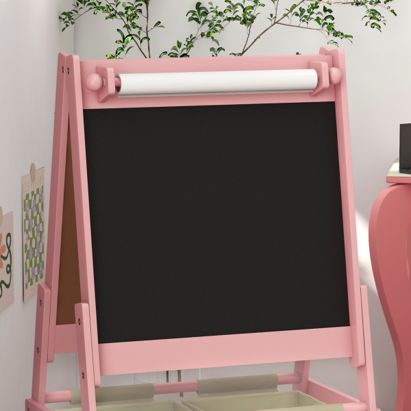 AIYAPLAY Cavalete para Crianças 3 em 1 Cavalete de Arte com Rolo de Papel Quadro e 2 Cestas de Armazenamento 54x46,5x93 cm Rosa - Image 9