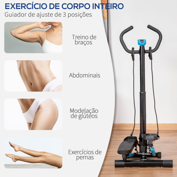 HOMCOM Máquina de Step Fitness com Guiador Ajustável em Altura Tela LCD Bandas Elásticas Pedais Antiderrapantes Equipamento de Exercício para Academia em Casa 55x53x118-128cm Preto - Image 7