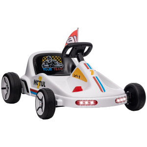 AIYAPLAY Kart para Crianças acima de 3 Anos Kart Elétrico 6V com Música Luz Buzina Cinto de Segurança Carga 50 kg  85x70x45 cm Branco
