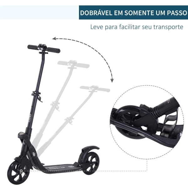 HOMCOM Trotinete Dobrável para Adultos e Crianças acima de 14 anos Guidão com Altura Ajustável Freio Rodas Grandes Carga 100kg 93,5x38x95-105cm Preto - Image 5