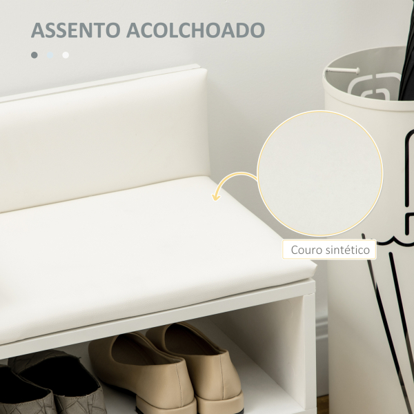 HOMCOM Banco Sapateira com Compartimento Aberto e Almofada Acolchoada para 4 Pares de Sapatos 80x33x49cm Branco - Image 5