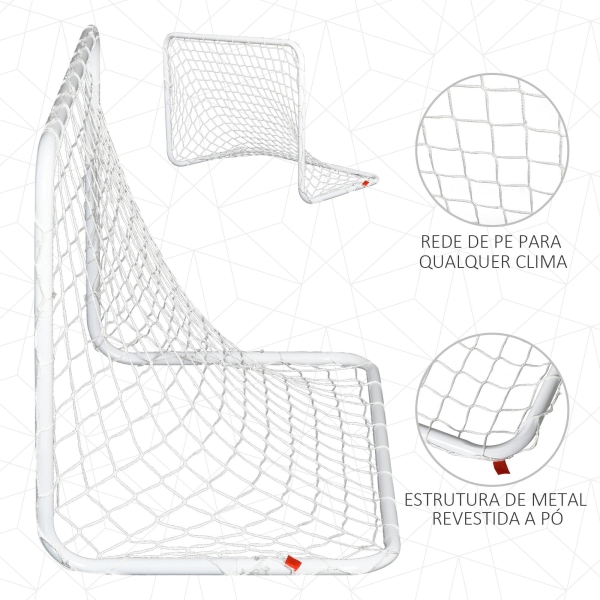 HOMCOM Conjunto de 2 balizas de futebol com rede e bola para crianças e adultos 78x46x 56cm Branco - Image 5