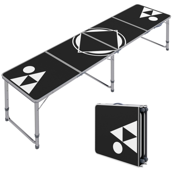 Outsunny Mesa de Exterior Portátil Mesa de Piquenique Dobrável com Altura Ajustável para Campismo 240x60x54-70 cm Preto e Prata