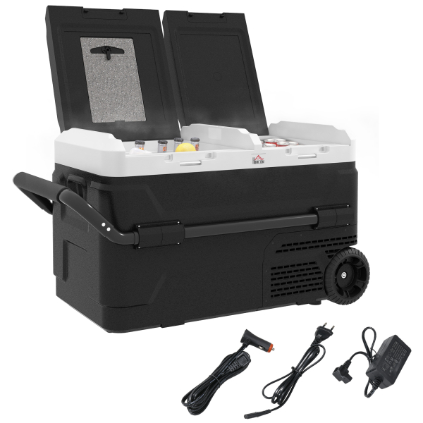 HOMCOM Geleira Portátil 40L com Dupla Zona Refrigeradora para Carro -20℃-20℃ 12 / 24V DC e 100-240V AC com Luz LED 80x47,5x46,6 cm Preto