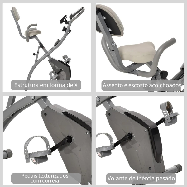 HOMCOM Bicicleta Estática Dobrável com Altura e Resistência Ajustáveis com Tela LCD e Assento com Encosto 51x97x115cm Cinza - Image 7