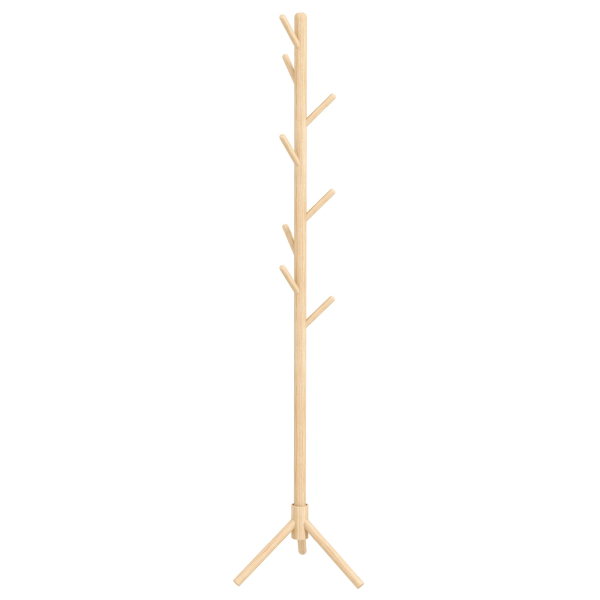 HOMCOM Cabide de Pé de Madeira com 8 Ganchos para Pendurar Roupa e Bolsas Forma de Árvore para Corredor Entrada 40x40x165 cm Natural