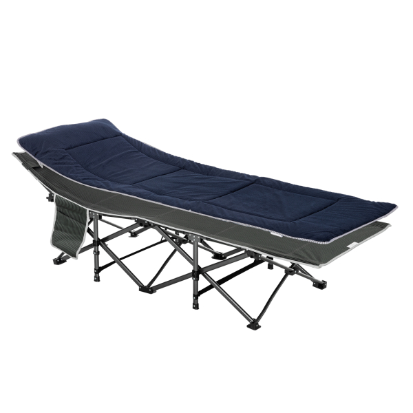 Outsunny Cama de Campismo Dobrável com Almofada Bolso Lateral e Bolsa de Transporte 188x64,5x53 cm Preto e Azul Escuro