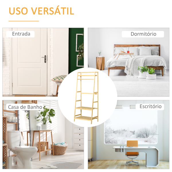 HOMCOM Suporte para Cabides de Bambu Cabideiro com Prateleira de 3 Níveis com Barra e Cabide Lateral 70x42x164cm Madeira - Image 6