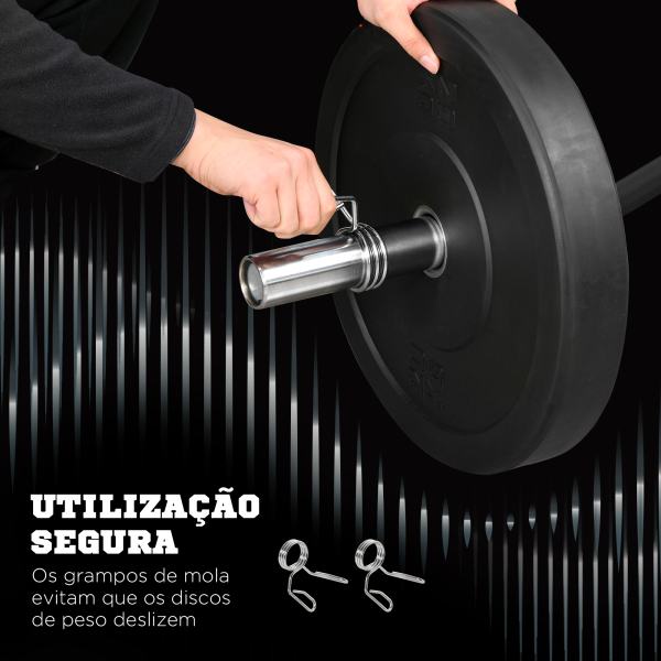 SPORTNOW Barra de Pesos de Aço 120 cm Barra Curl EZ Ø50 mm com 2 Grampos Carga 100 kg Barra Olimpica para Discos de Ø5 cm Prata e Preto - Image 6