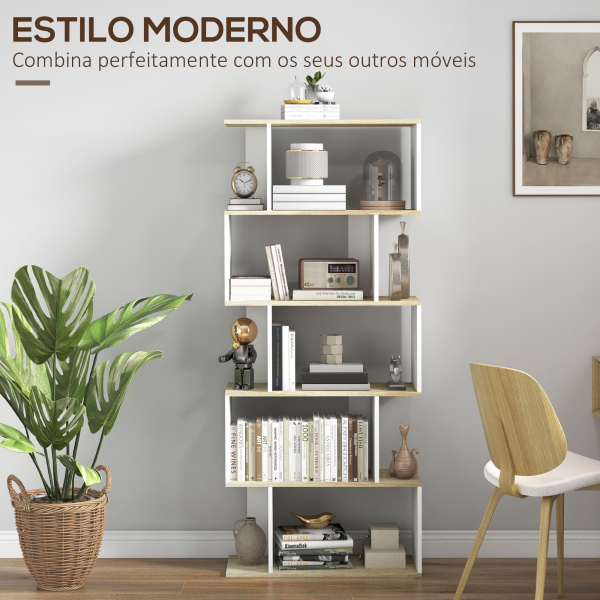 HOMCOM Estante para Livros Estilo Nórdico Estante com 5 Prateleiras Anti-Tombo Carga 25 kg 70x29,5x163 cm Branco e Madeira - Image 5